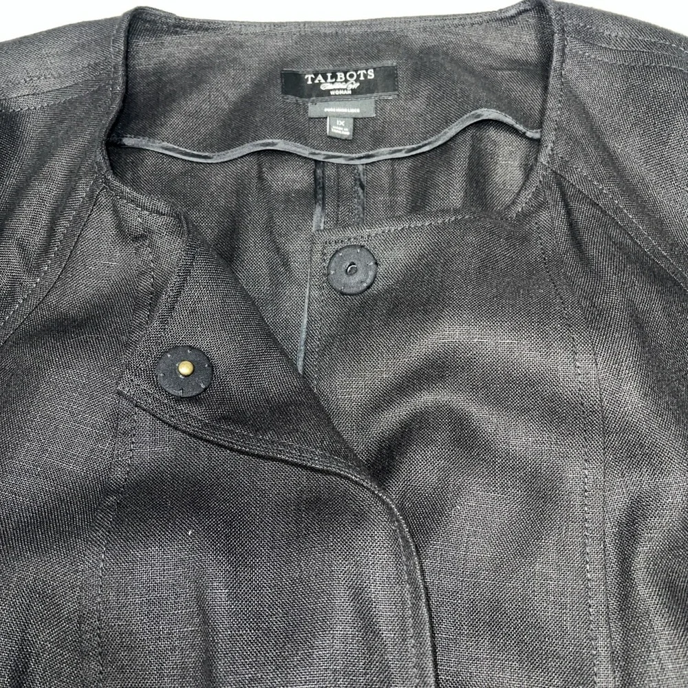 Talbots Duster Jacket Women Sz 1X Black 100% Pure Irish Linen Single Button Coat